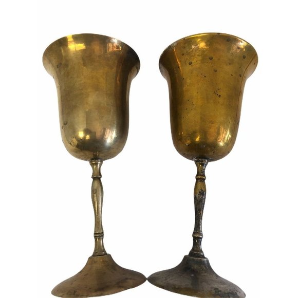 Brass Goblets Decorative Wine Cups Chalice Stem Glasses Set Of 2 Weddings - Picture 6 of 9